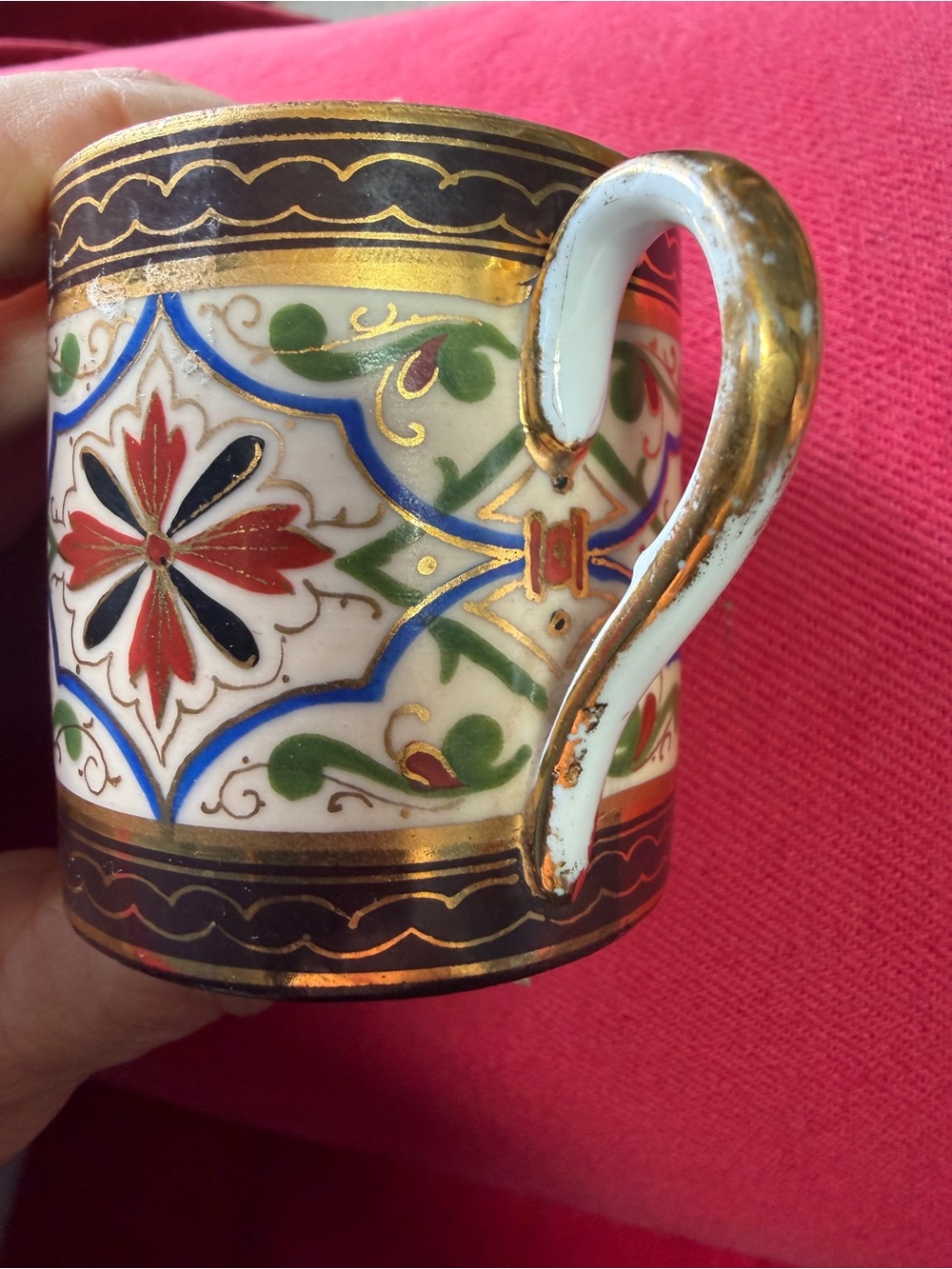 Antique Decorative Hand-Painted Demitasse Cup with Gold Trim - Picture 4 of 7